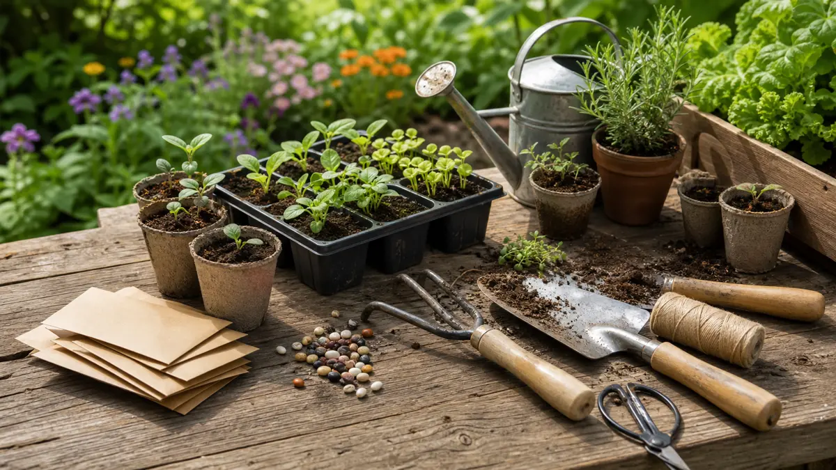 Samen online als redaktionelle Gartenillustration in einem deutschen Gartenumfeld