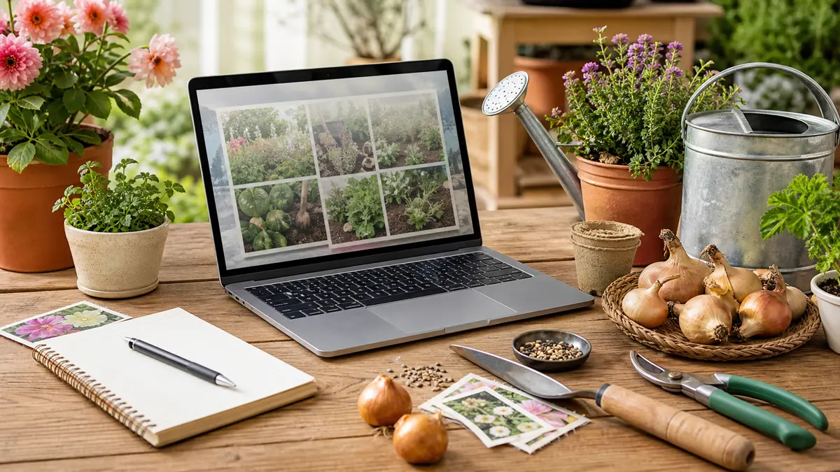 Gartenversand online als redaktionelle Gartenillustration in einem deutschen Gartenumfeld